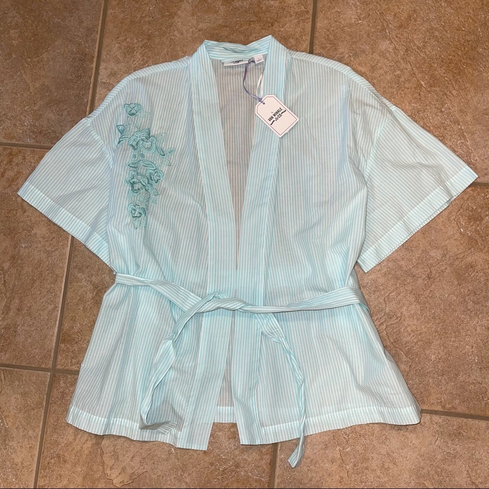 Striped wrap style robe pajama top
